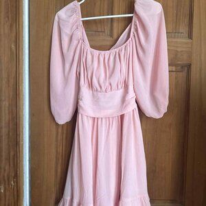 Puff Sleeve Baby Pink Dress - Size Medium